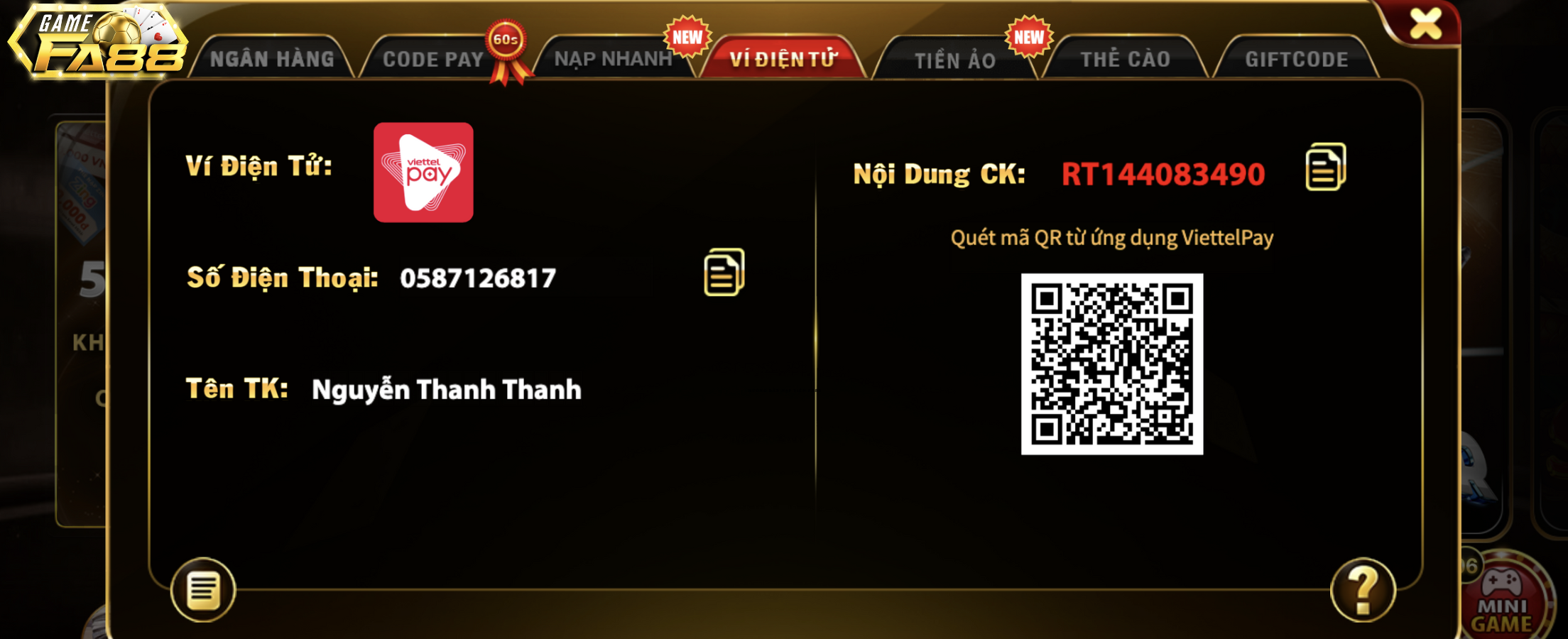 3 bước tiến hành nạp tiền FA88 qua ví điện tử