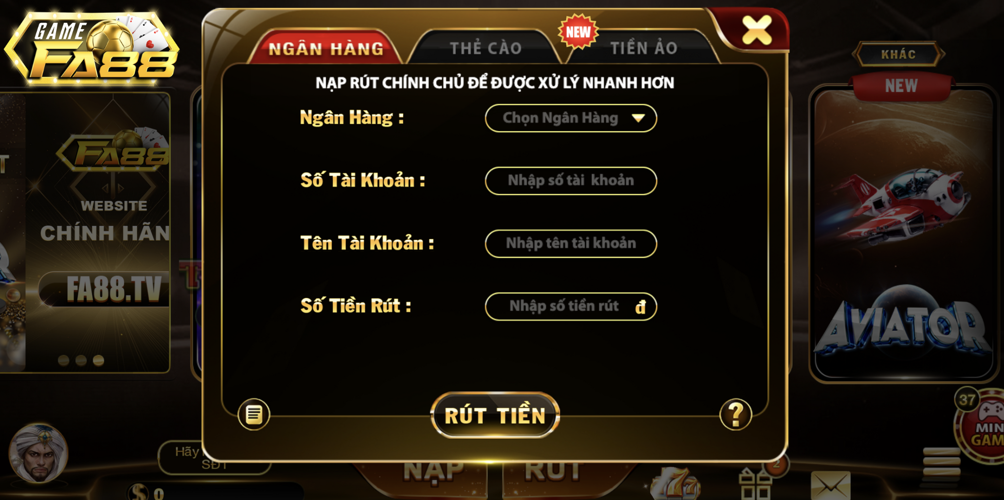 Rút tiền về tài khoản ngân hàng