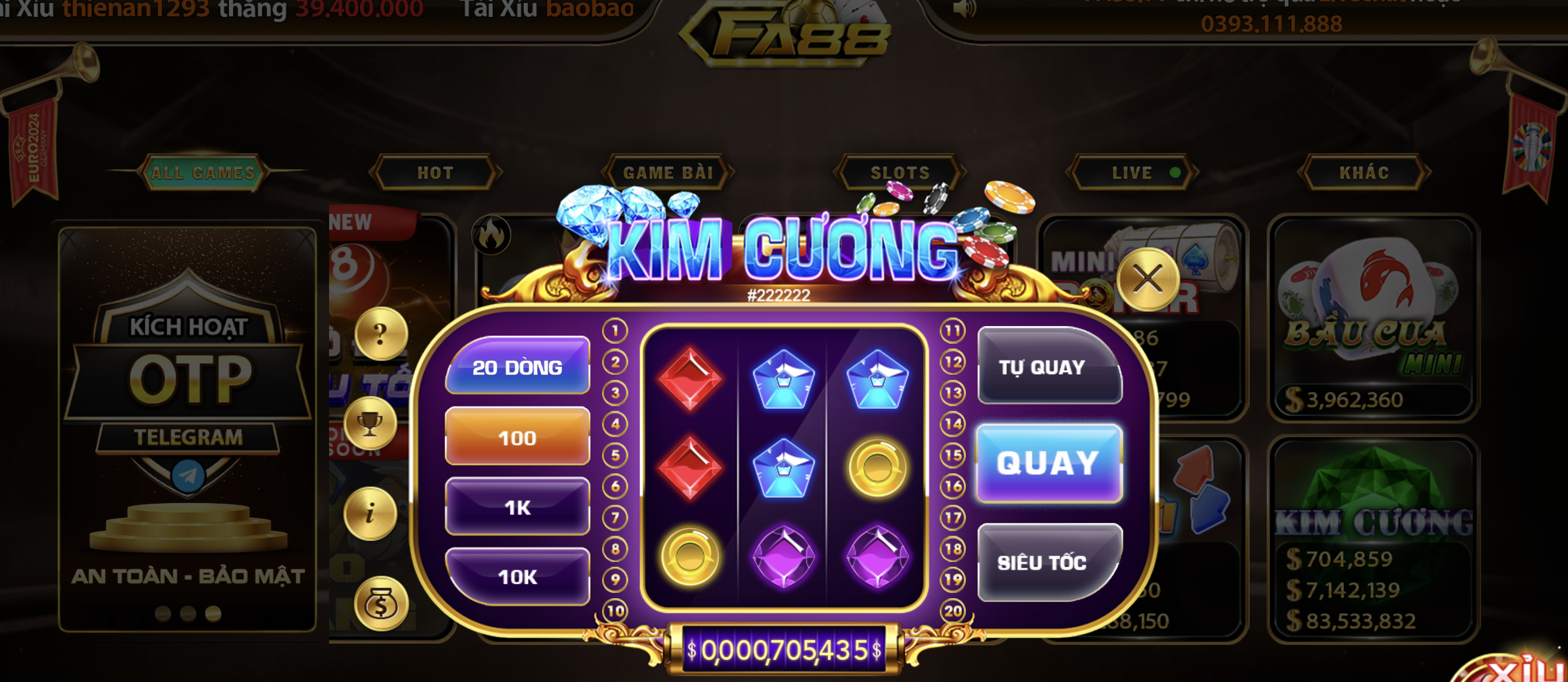Khám phá trò chơi minii game kim cương tại Fa88